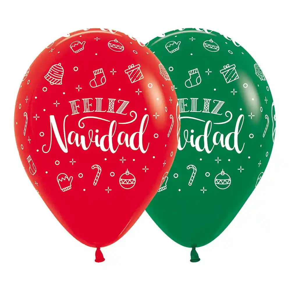 Globo Feliz Navidad Rojo Con Verde Latex R-12 X 12