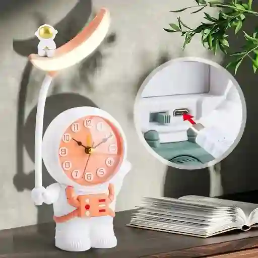 Lámpara De Mesa Astronauta Con Reloj