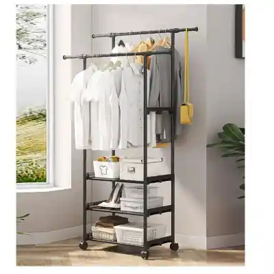 Organizador Ropa Doble 9605 Ahorra Espacio Ruedas Cajones Perchero