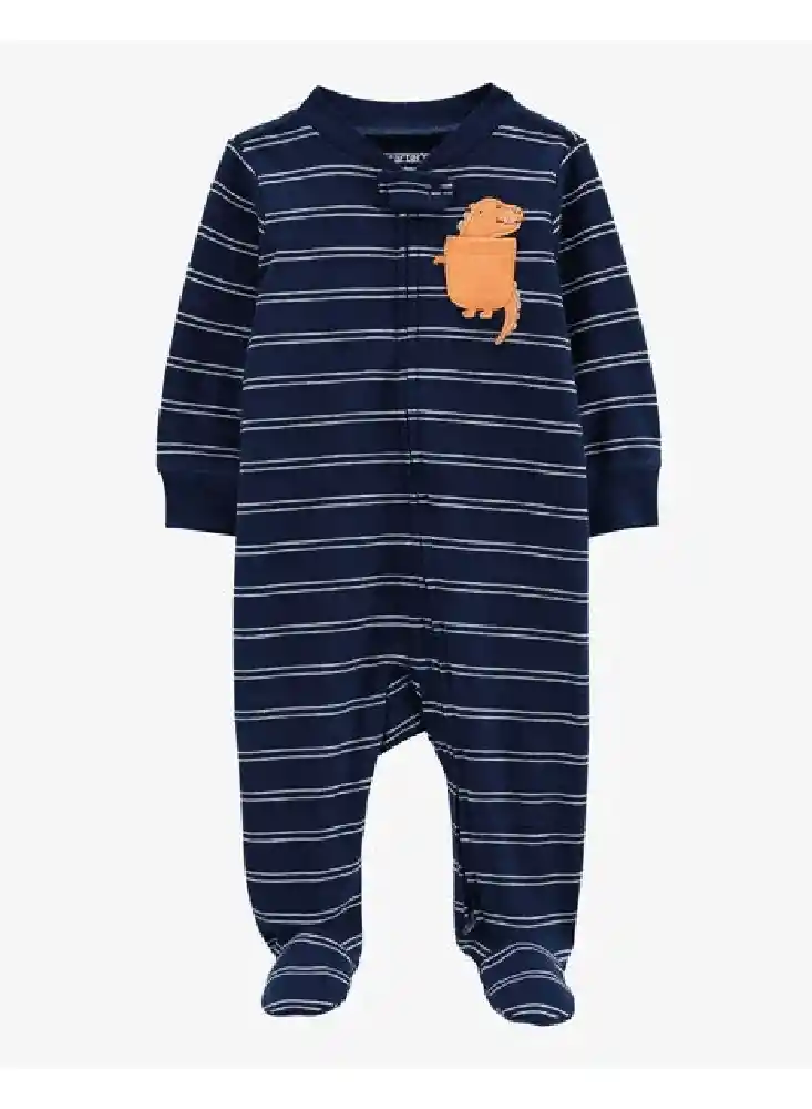 Pijama Algodon Dinosaurio Con Piecitos - Azul / 9 Meses