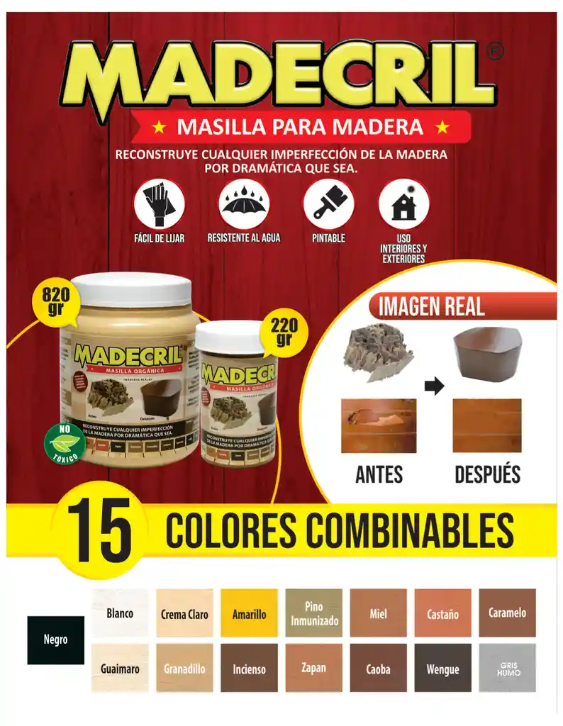 Masilla Para Madera Negro 220 Gr