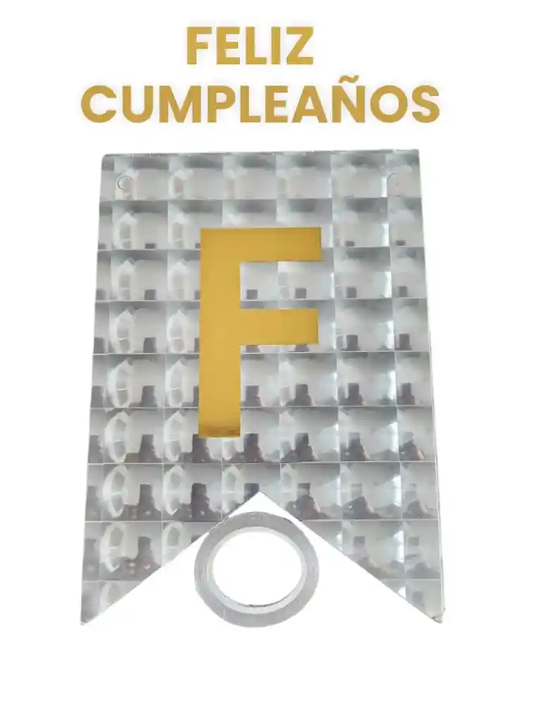 Banderin Feliz Cumpleaños Plateado Holograma Con Letras Doradas