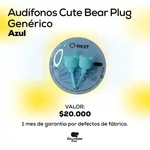 Audífonos Cute Bear Plug Azul