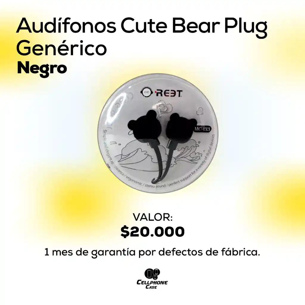 Audífonos Cute Bear Plug Negro