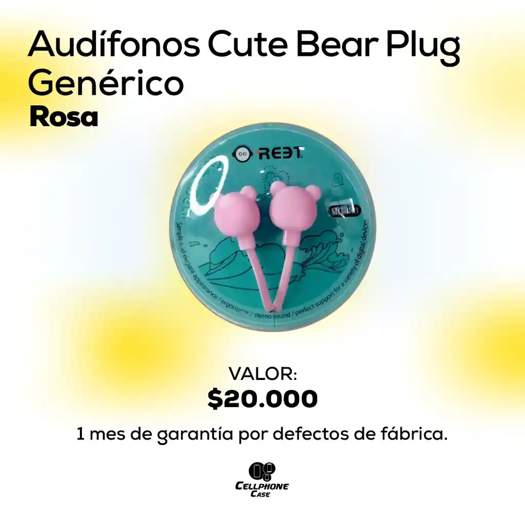 Audífonos Cute Bear Plug Rosa