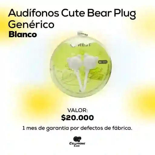 Audífonos Cute Bear Plug Blanco