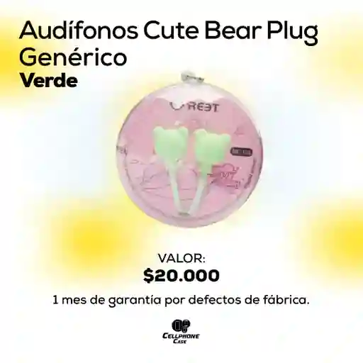 Audífonos Cute Bear Plug Verde