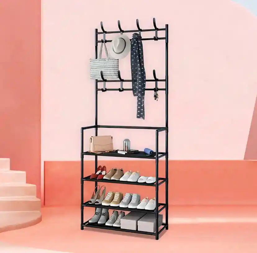 Zapatera Perchero Multi Organizador 4 Niveles Montable Rack Color Negro