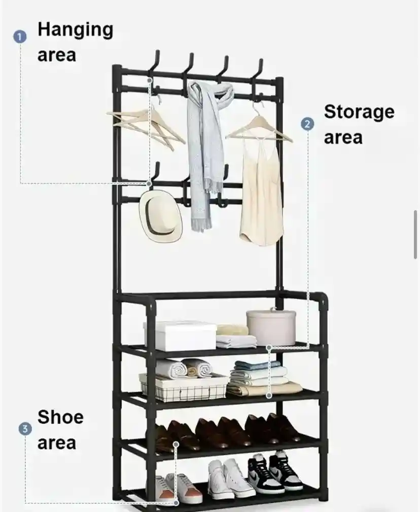 Zapatera Perchero Multi Organizador 4 Niveles Montable Rack Color Negro