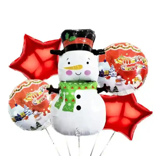 Bouquet De Globos Muñeco De Nieve X 5 Piezas