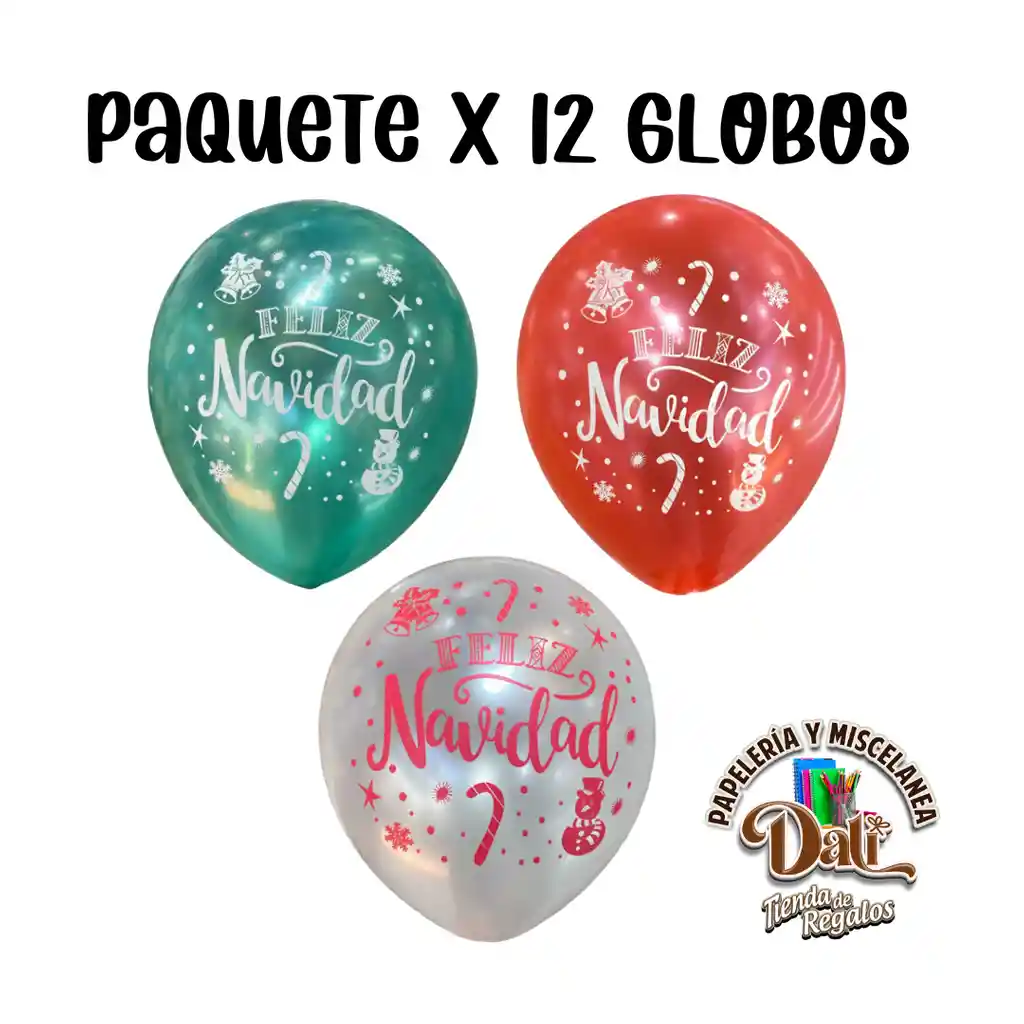 Globo Latex R12 Feliz Navidad Paquete X 12