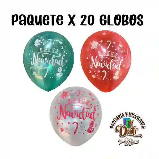 Globo Latex R12 Feliz Navidad Paquete X 20