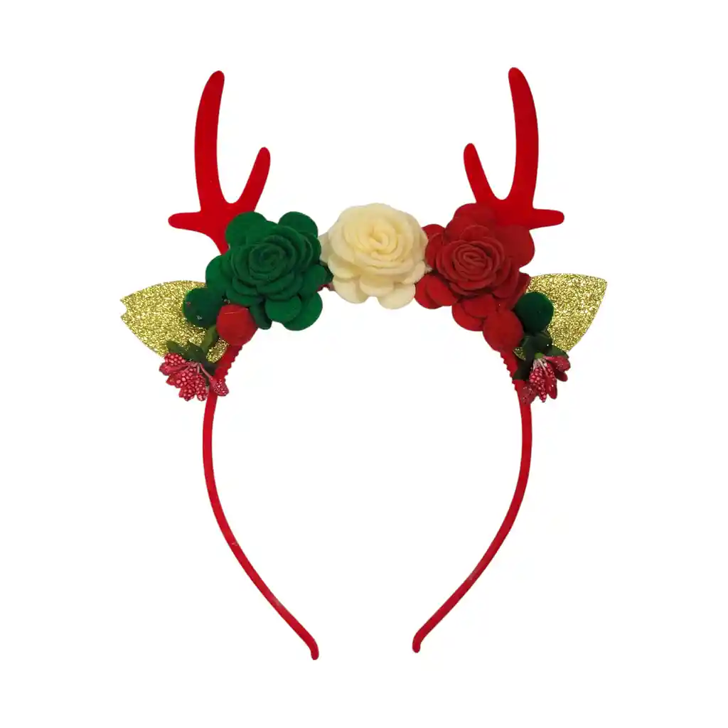 Balaca Navideña Diadema Navidad Reno Y Flores Set X 6