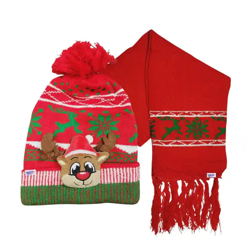 Kit Gorro Navideño Térmico Con Luz + Bufanda Navidad