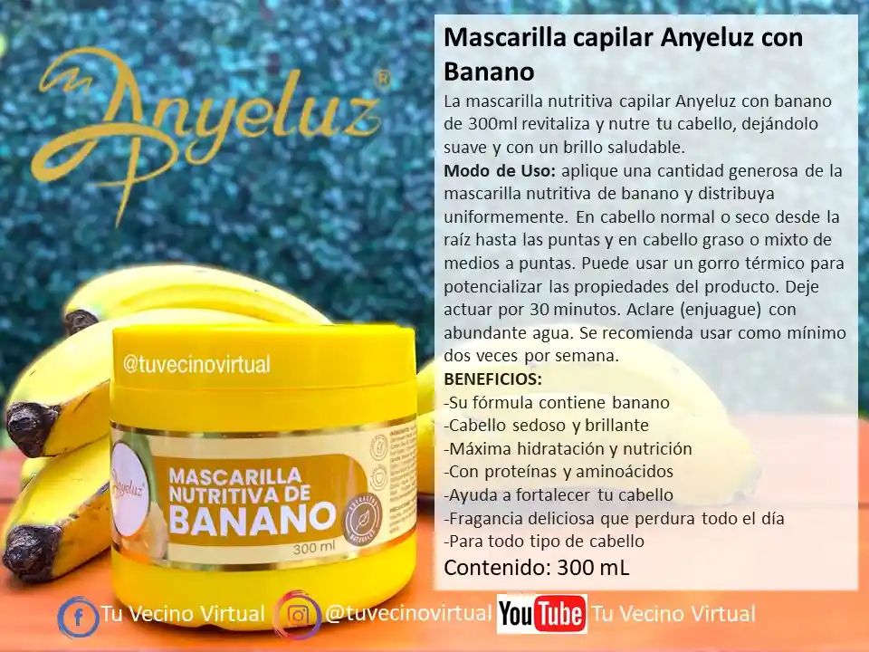 Acondicionador Y Mascarilla Nutritiva De Banano Anyeluz