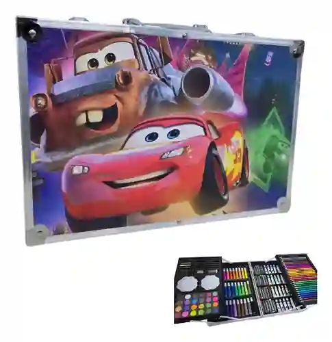 Set Artistico Para Niños Estuche Lujo Metalico Cars