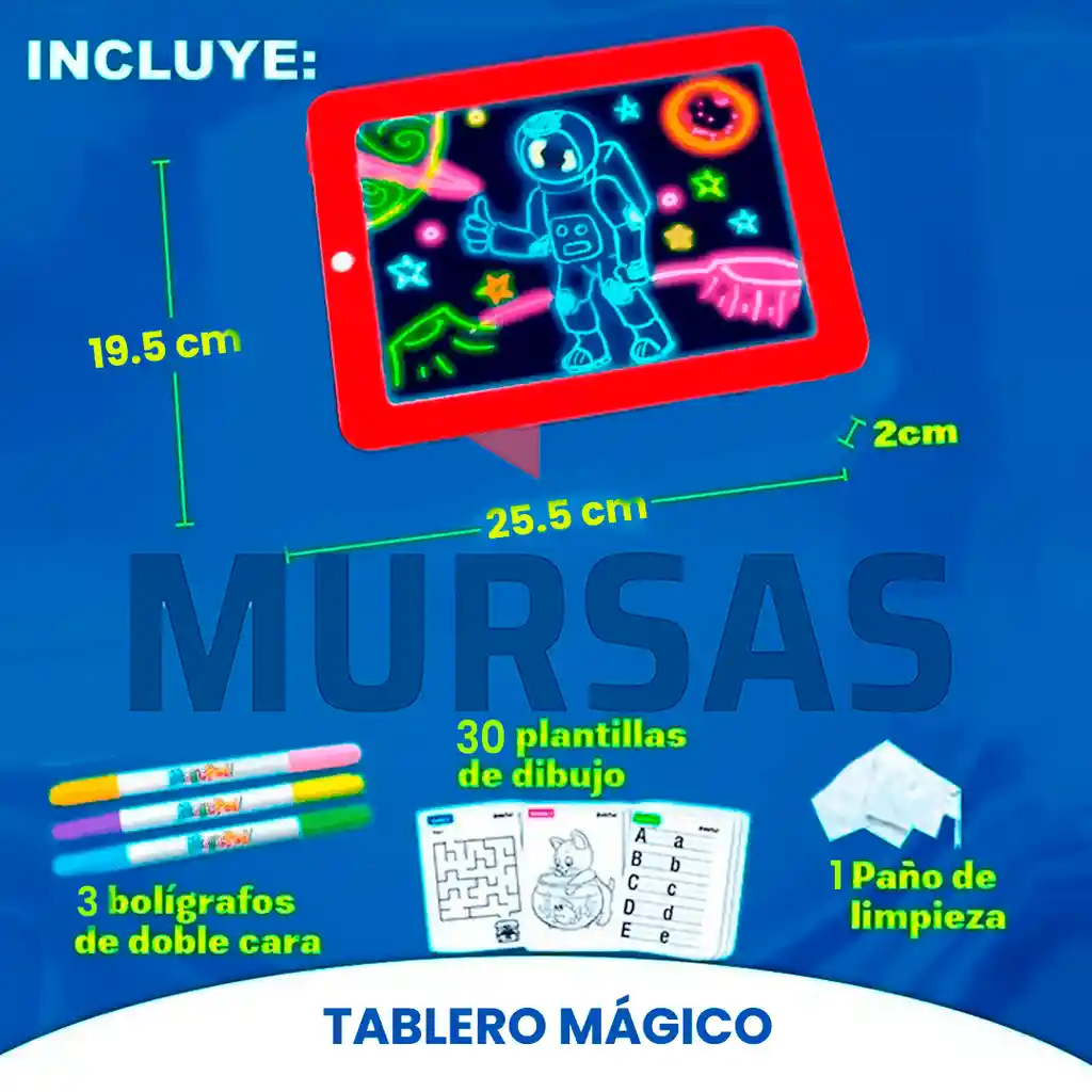 Tablero Mágico 3d Luz Led Luminoso De Dibujo Juguete Niños