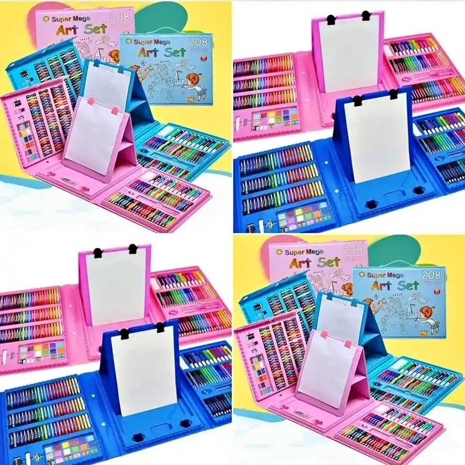 208 Piezas De Arte Para Niños Kit Set De Dibujo Portátil Rosado