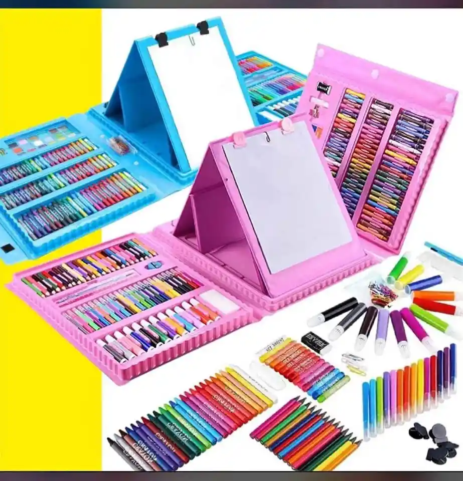 208 Piezas De Arte Para Niños Kit Set De Dibujo Portátil Rosado