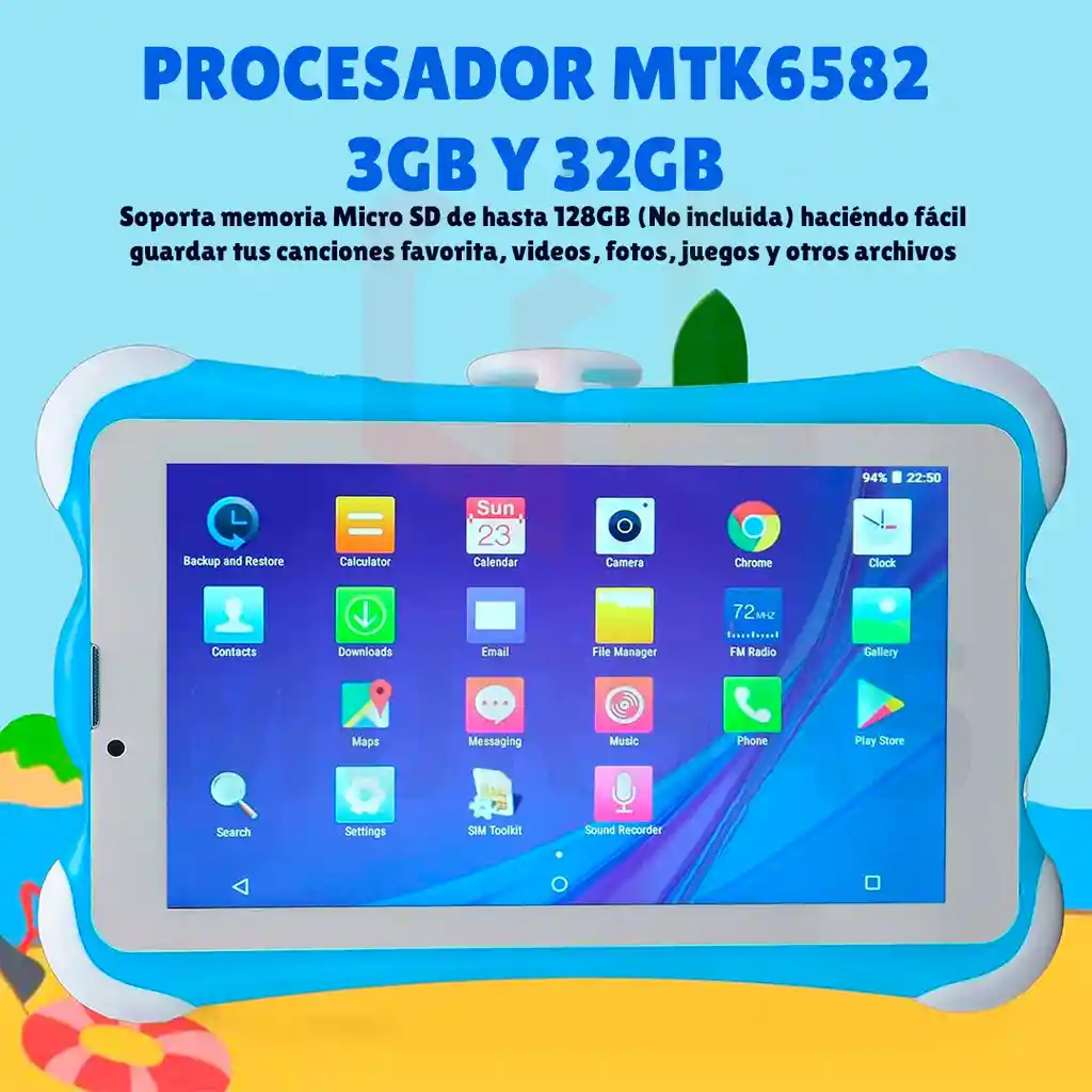 Tablet Resistente Niños Wifi Bluetooth + Estuche Antichoque