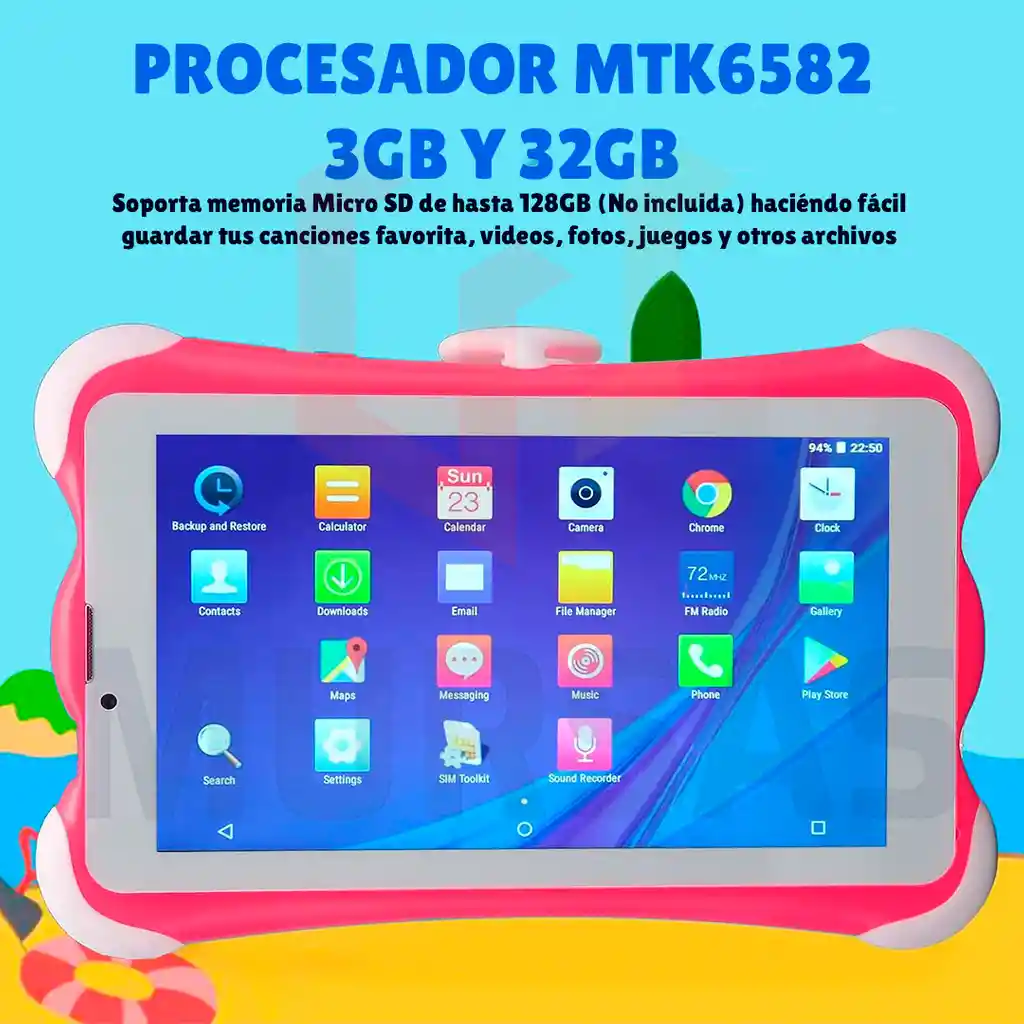 Tablet Niños Resistente Wifi Bluetooth + Estuche