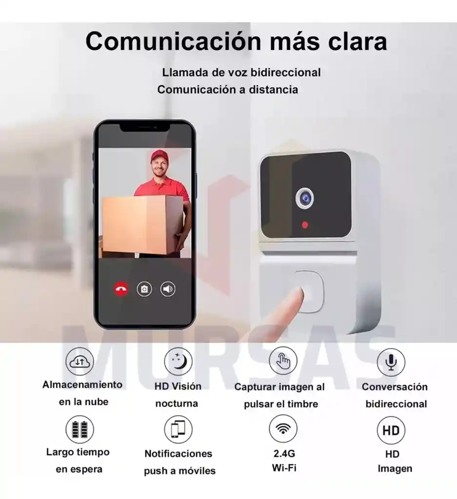 Timbre Cámara Video Inteligente Wifi Inalámbrica Audio