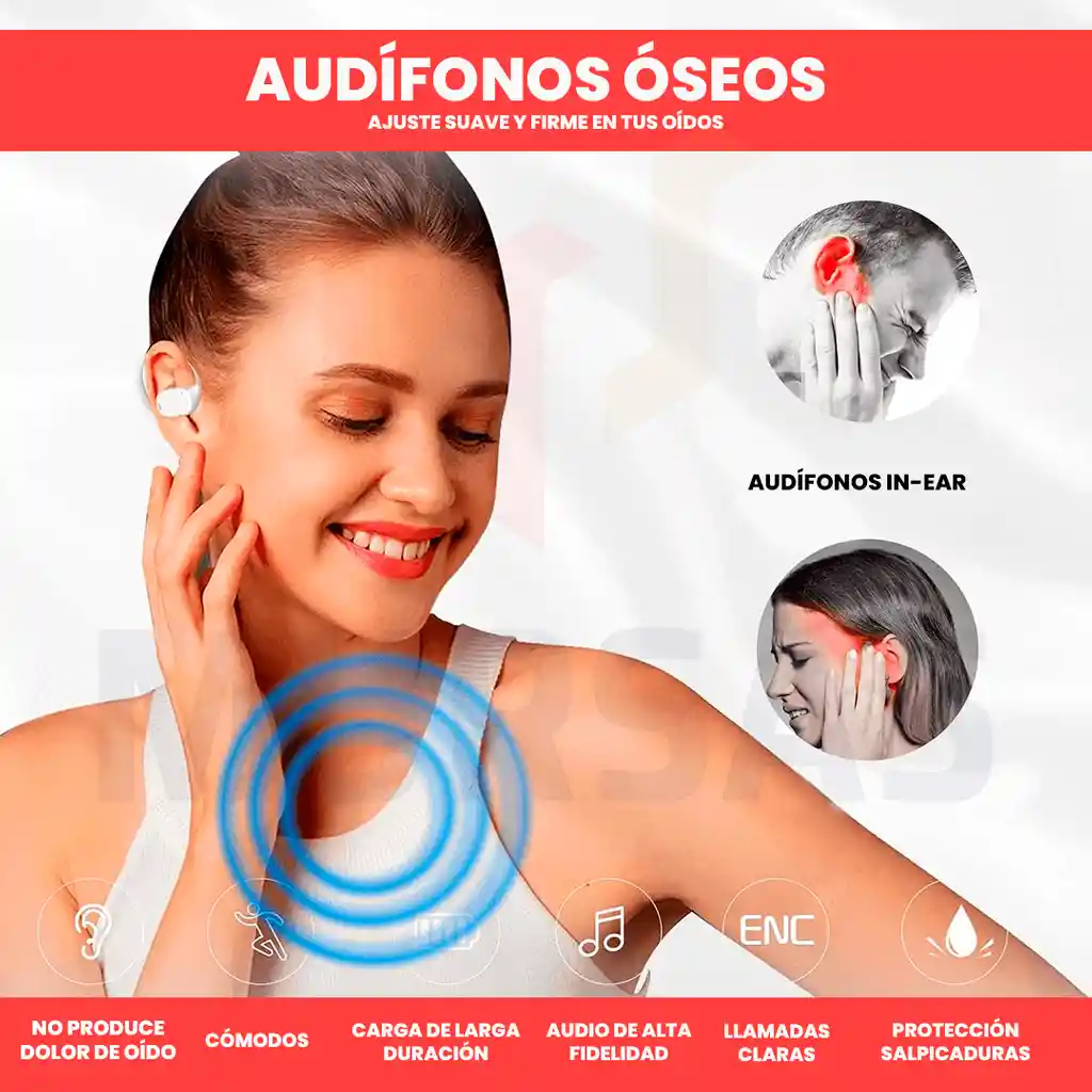 Auriculares Oseos Impermeables Con Microfono + Banco Carga