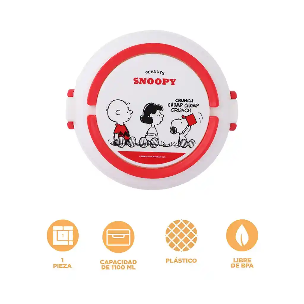 Contenedor De Alimentos Snoopy Doble Nivel Plástico Rojo 1100 Ml