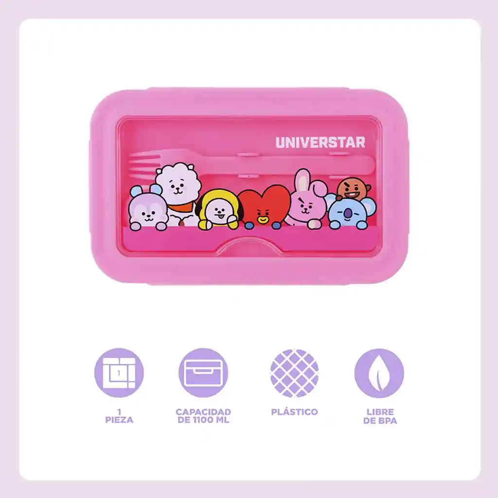 Recipiente Para Comida 1100 Ml Rosa Colección Bt21