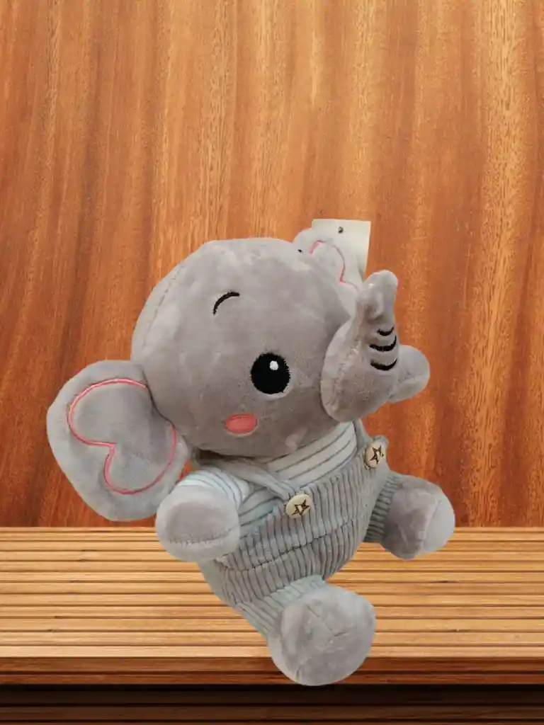 Peluche De Elefante Con Overol Gris