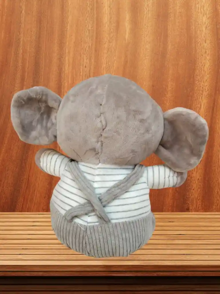 Peluche De Elefante Con Overol Gris