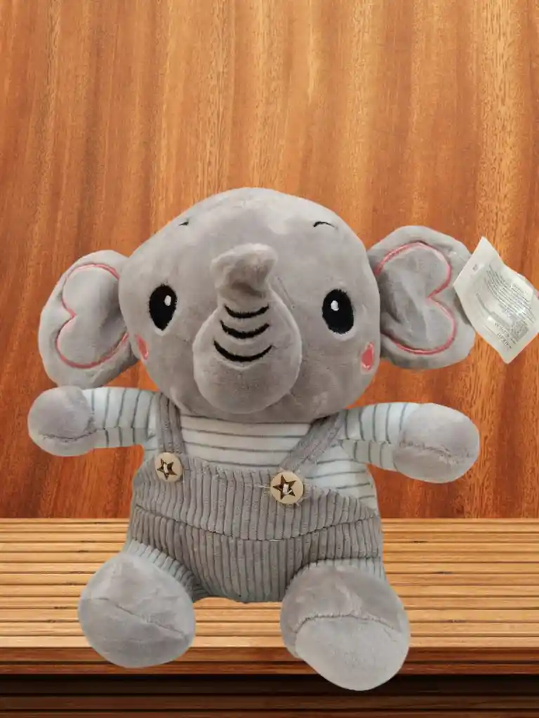 Peluche De Elefante Con Overol Gris