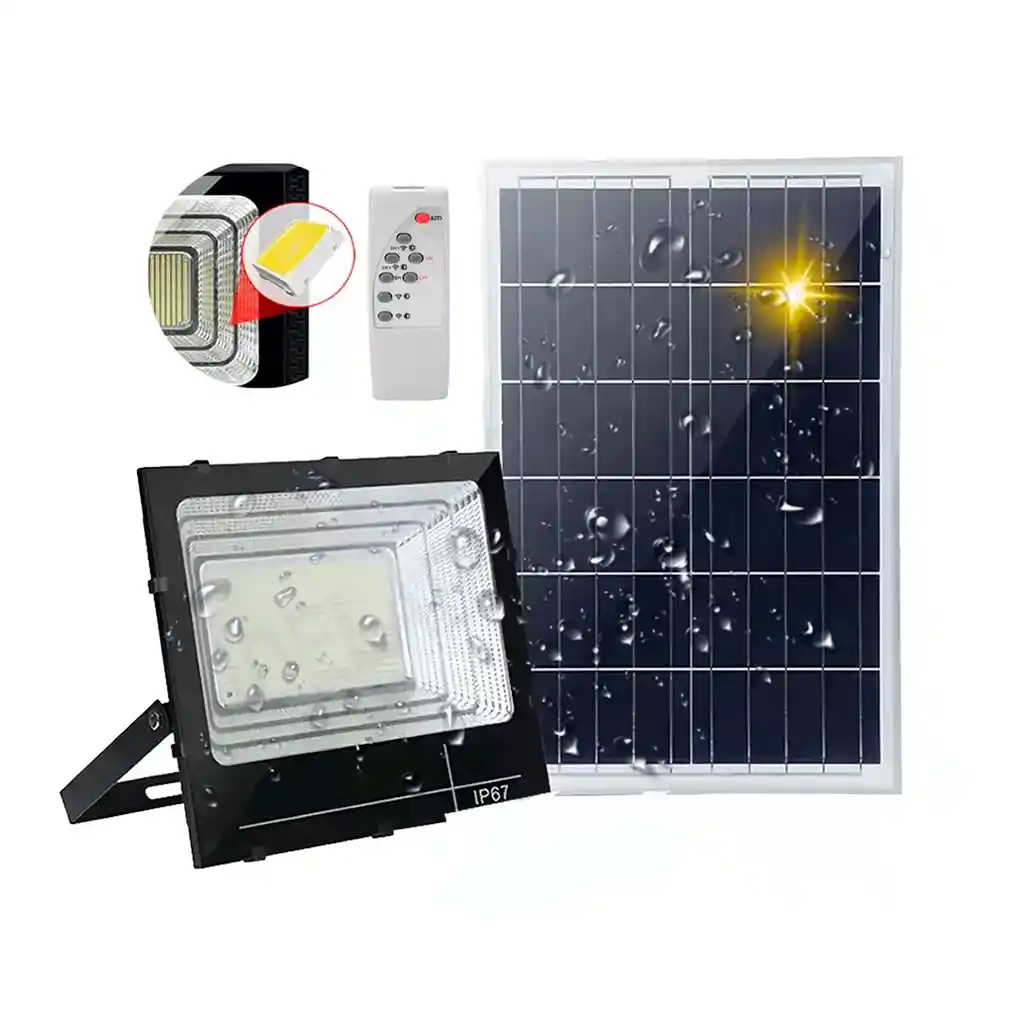 Reflector Led 400w Control Luz Blanca Exterior + Panel Solar