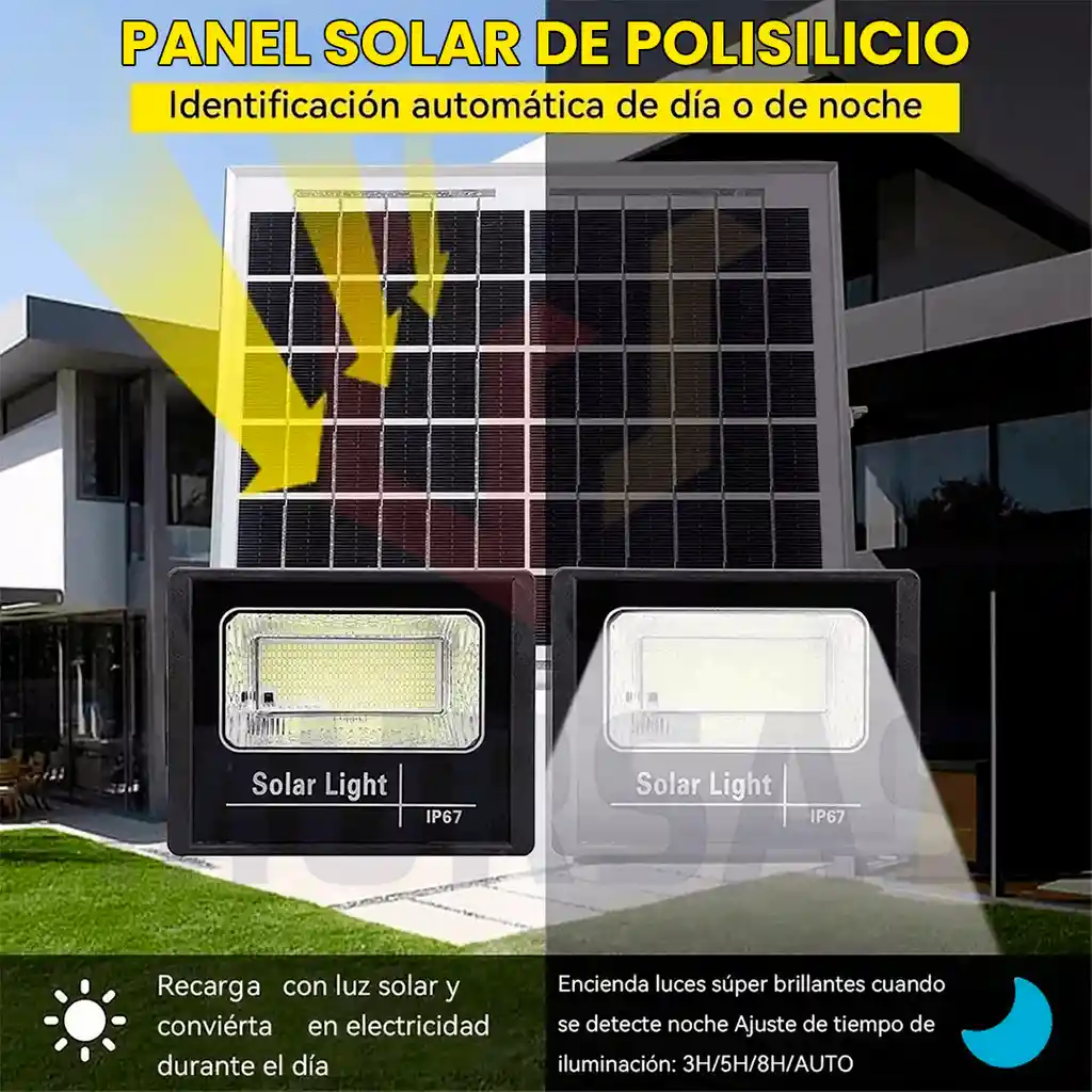 Reflector Led 400w Control Luz Blanca Exterior + Panel Solar