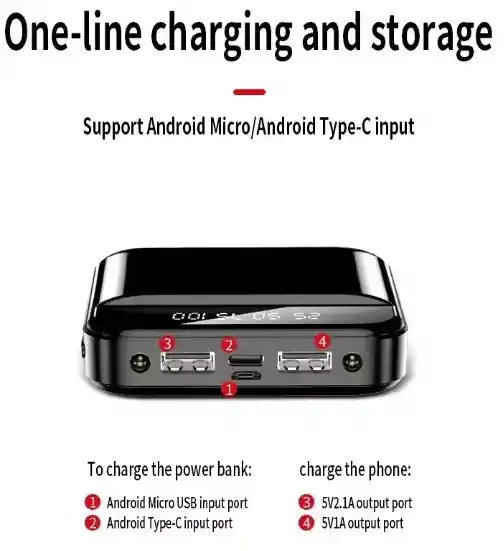 Batería Power Bank Externa Con Cable Portatil Iphone Android Carga Súper Rápida