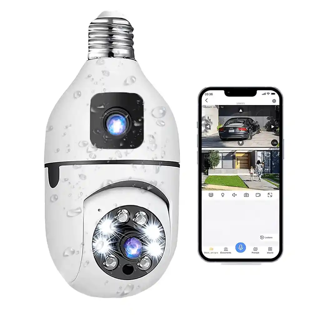 Camara Bombillo 2 Lentes Wifi Hd Vigilancia 360° Giratoria