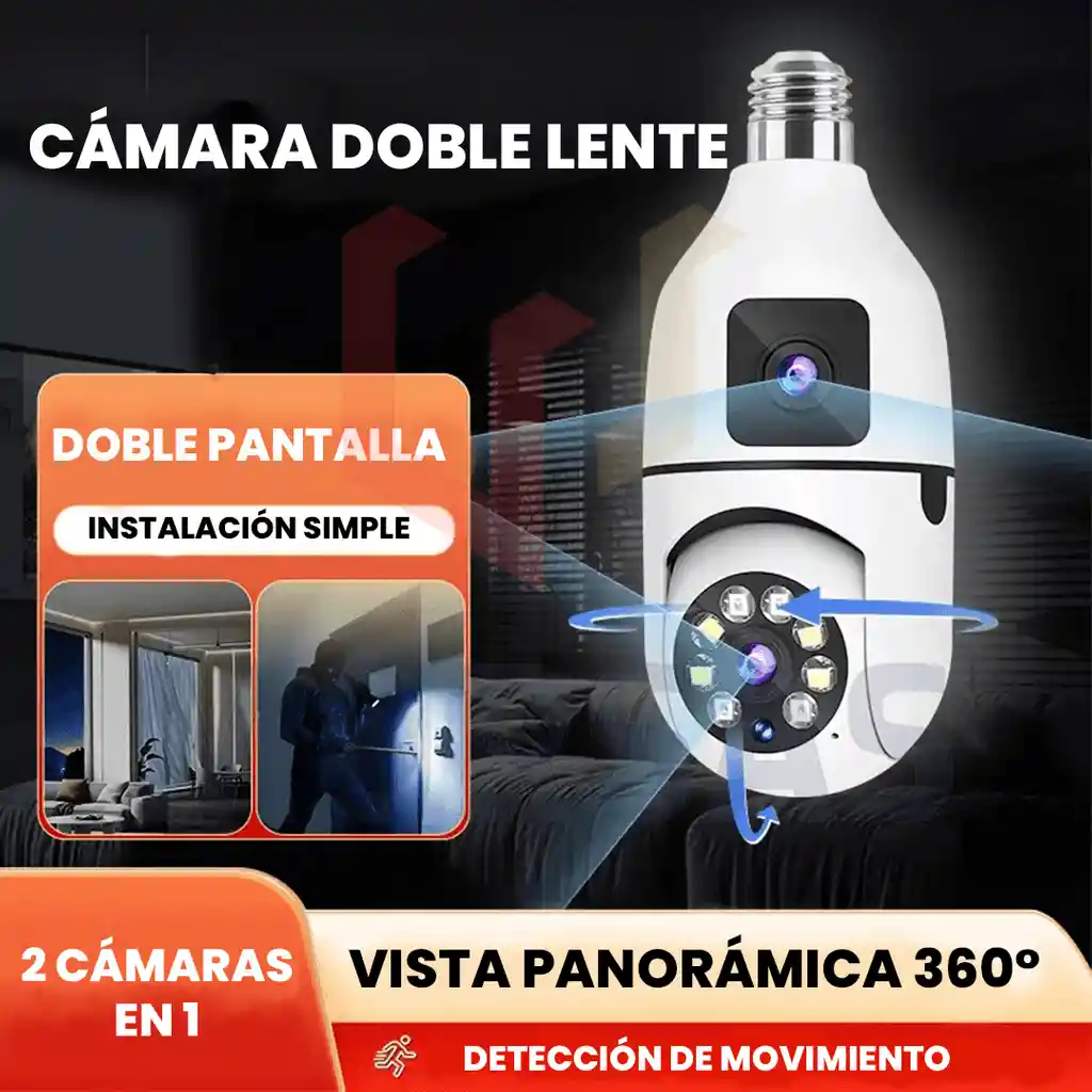 Camara Bombillo 2 Lentes Wifi Hd Vigilancia 360° Giratoria