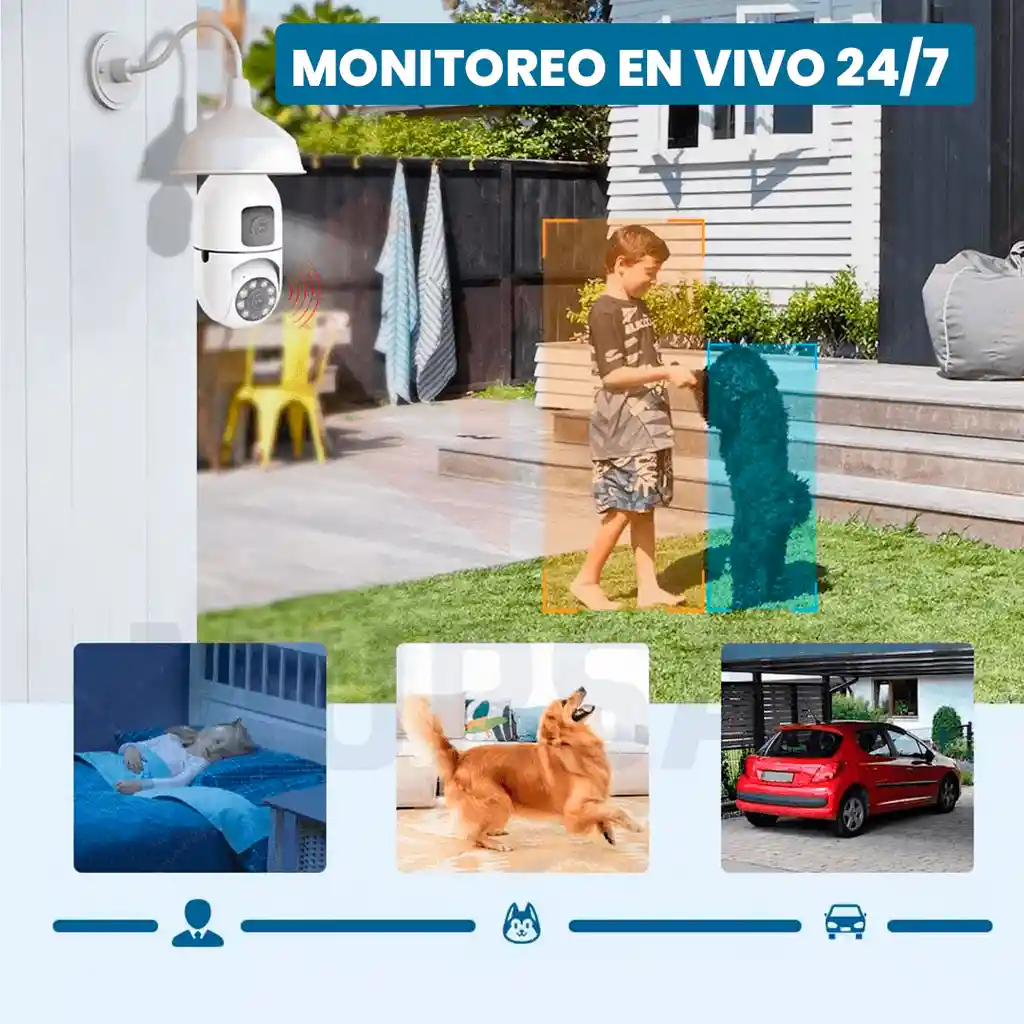 Cámara Bombillo Ptz 2 Lentes Hd Wifi 1080p Monitoreo En Vivo