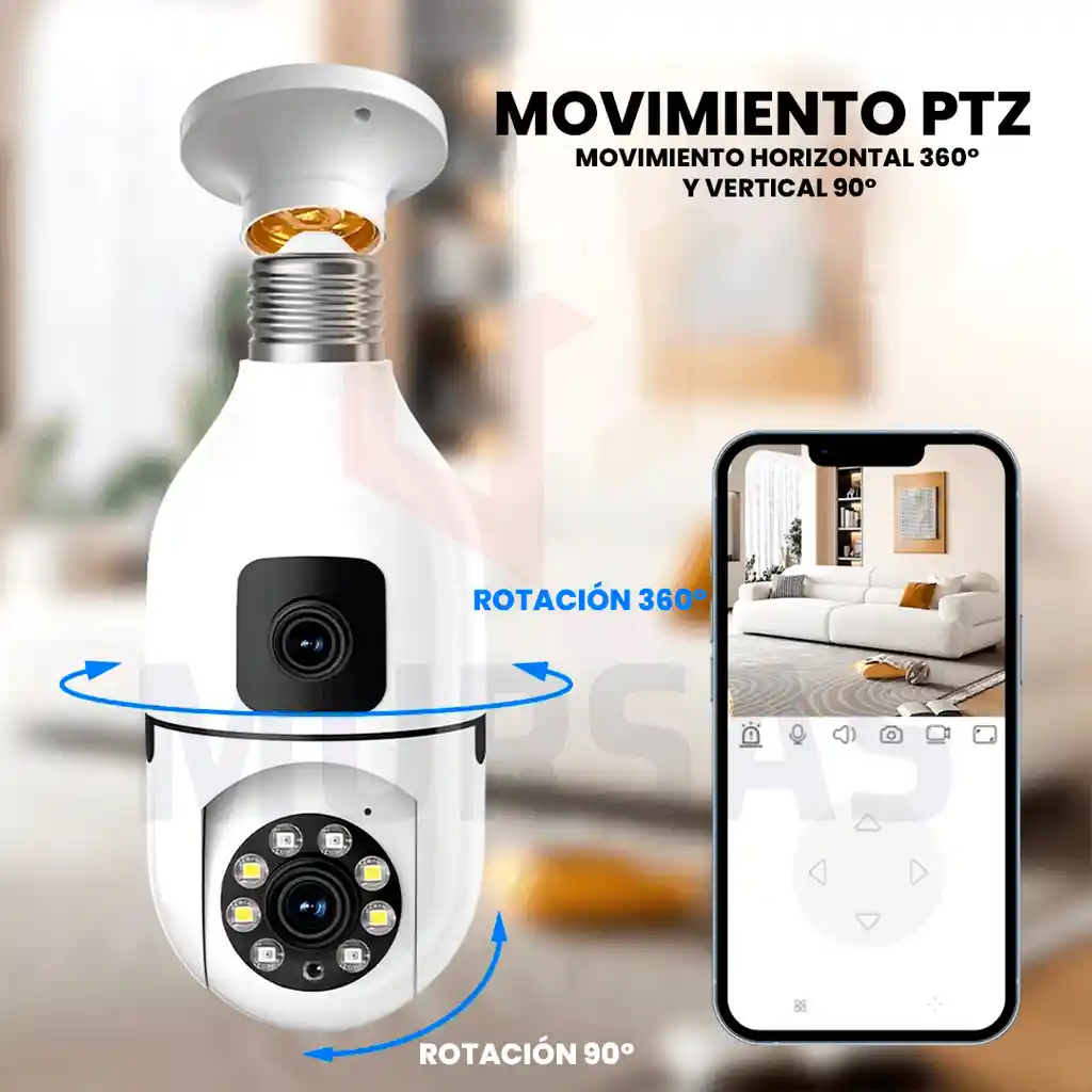 Cámara Bombillo Ptz 2 Lentes Hd Wifi 1080p Monitoreo En Vivo