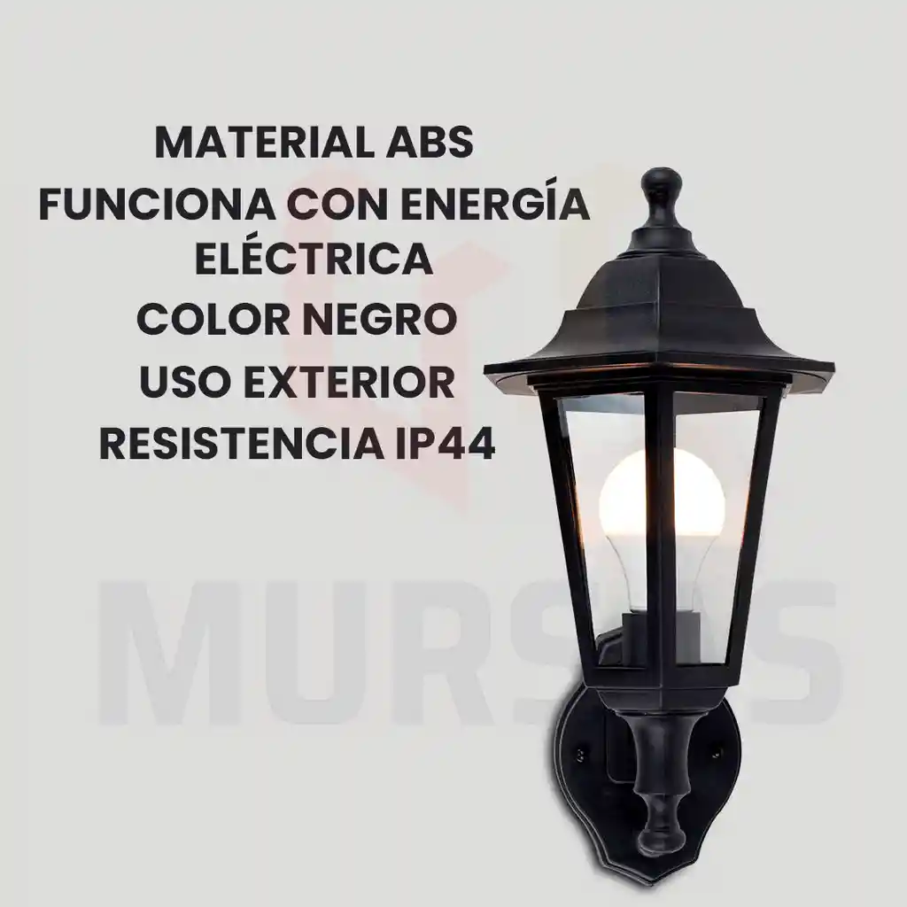 Lampara Farol Negro De Pared Para Exteriores Jardin Finca