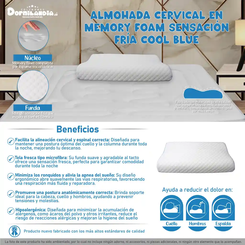 Almohada Cervical En Memory Foam Sensación Fría Cool Blue