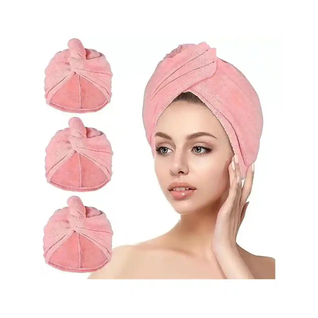 Toalla De Microfibra Turbante Para El Cabello Rosado