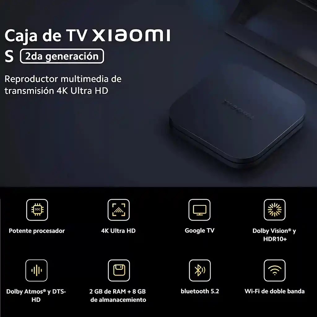 Xiaomi Tv Box S (2nd Gen), 4k Control De Voz 8gb Rom/2gb Ram Mdz-28-aa