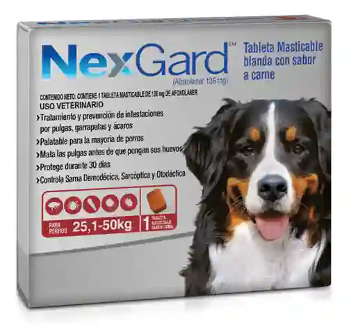 Nexgard Mata Pulgas Y Garrapatas, Sabor A Carne Para Perros 25-50 Kg