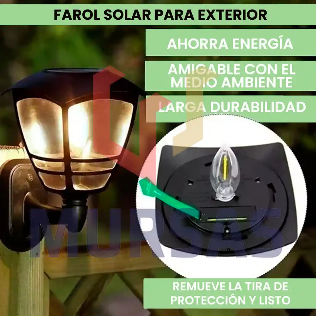 Farol Solar Pared Lampara Para Exterior Luz Led Calida