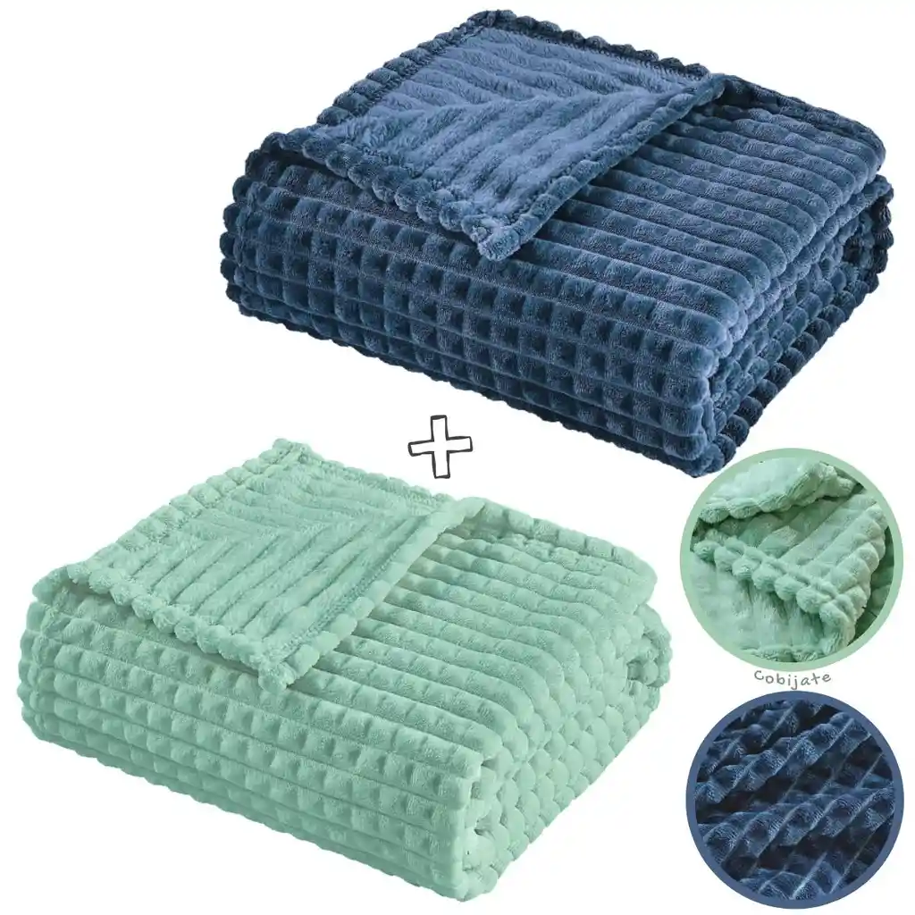 Set X2 Cobijas Premium Térmicas Ku Verde Y Azul Pet