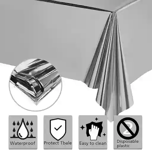 Mantel Papel En Aluminio Color Plateado Reutilizable 1.37mx1.83m