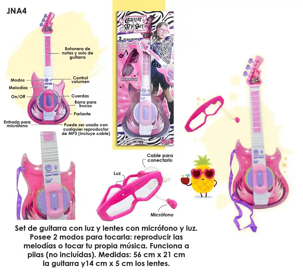 Guitarra Musical De Jugeute Con Microfono Y Gafas, Mp3 Funcion De Karaoke