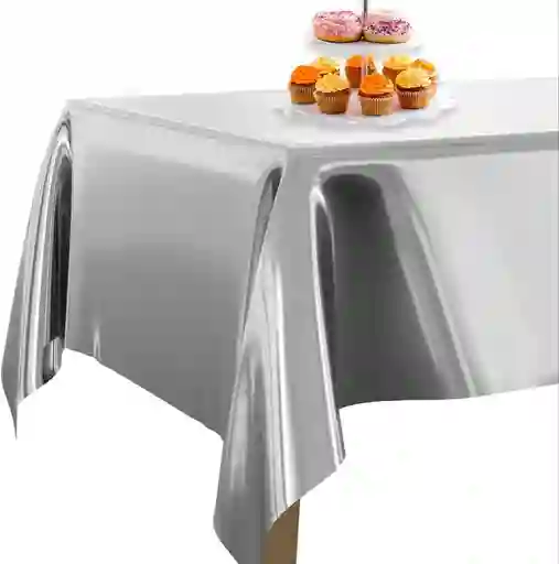 Mantel Papel En Aluminio Color Plateado Reutilizable 1.37mx1.83m