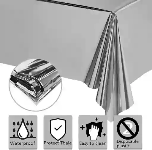 Mantel Papel En Aluminio Color Plateado Reutilizable 1.37mx1.83m